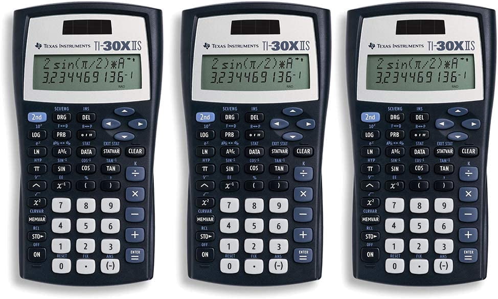 Texas Instruments TI-30X IIS 2-Line Scientific Calculator, Black with Blue Accents - 3 Pack