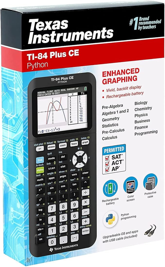Texas Instruments TI-84 Plus CE Color Graphing Calculator -Scientific, Python - Black
