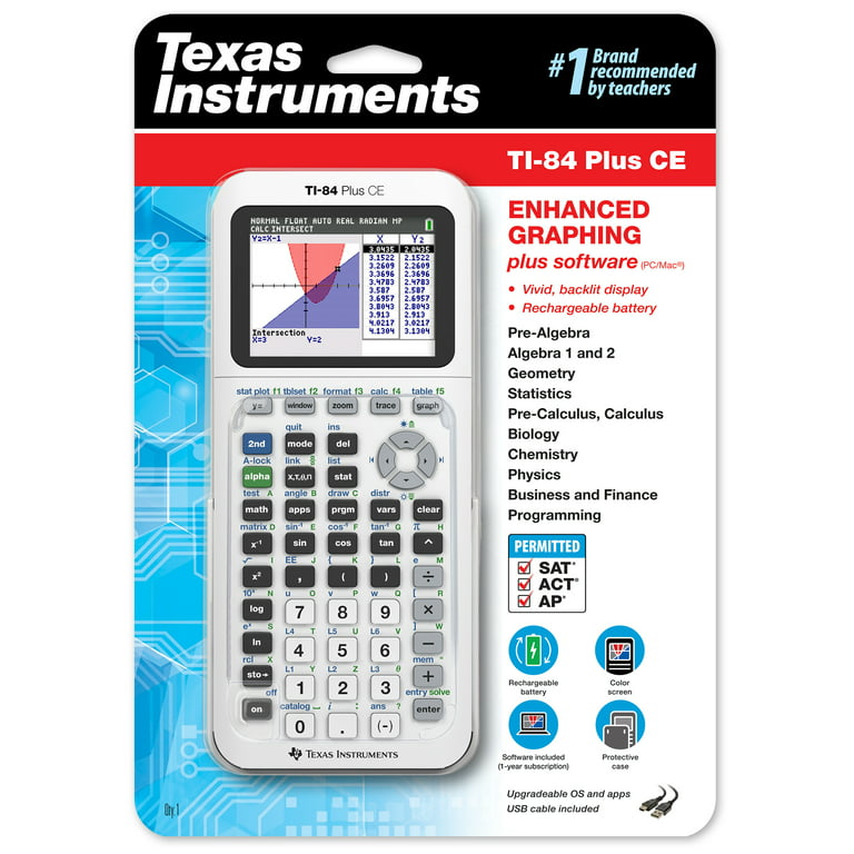 Texas Instruments TI-84 Plus CE Graphing Calculator, Bright White, 7.5 inch