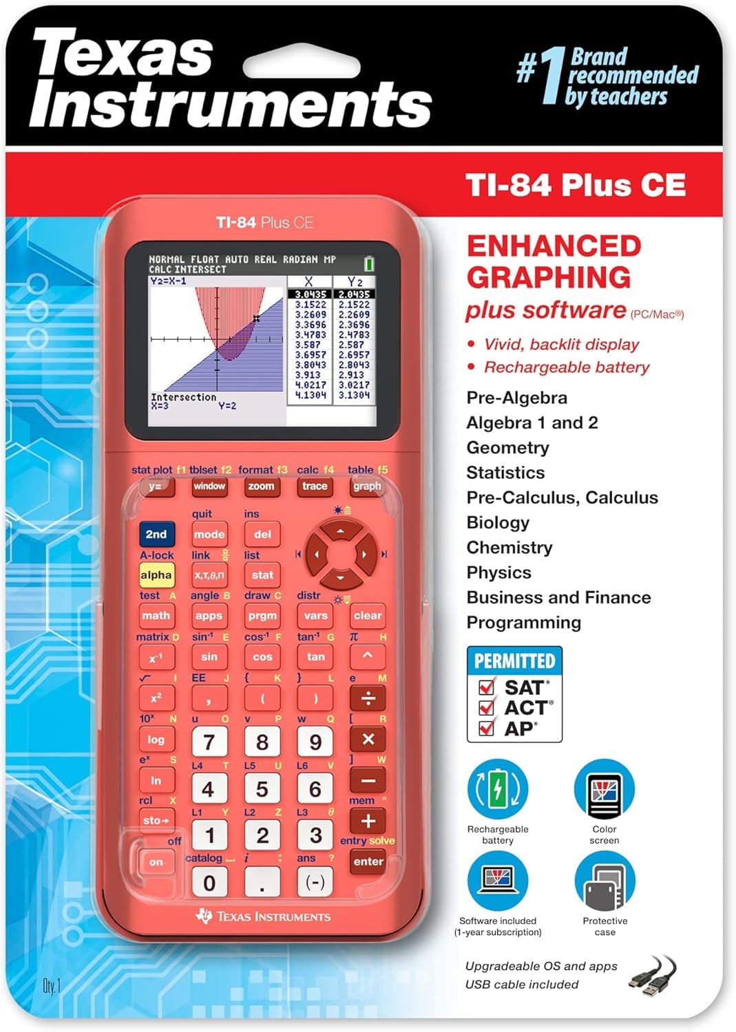 TI-84 Plus CE Color Graphing Calculator, Coral (Metallic)