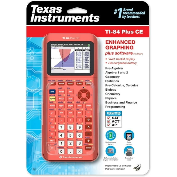 TI-84 Plus CE Color Graphing Calculator, Coral (Metallic)