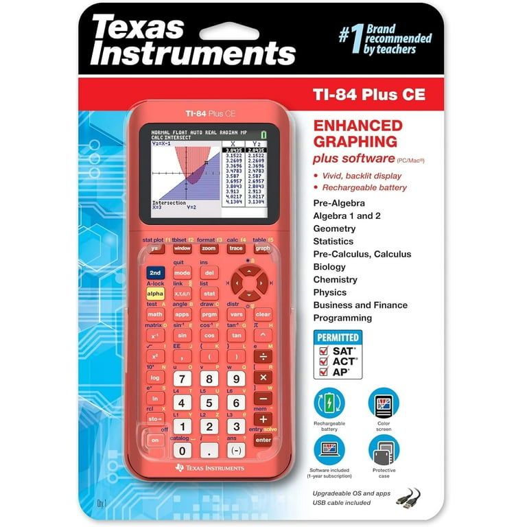 Texas Instruments TI-84 Plus CE Color Graphing Calculator, Coral