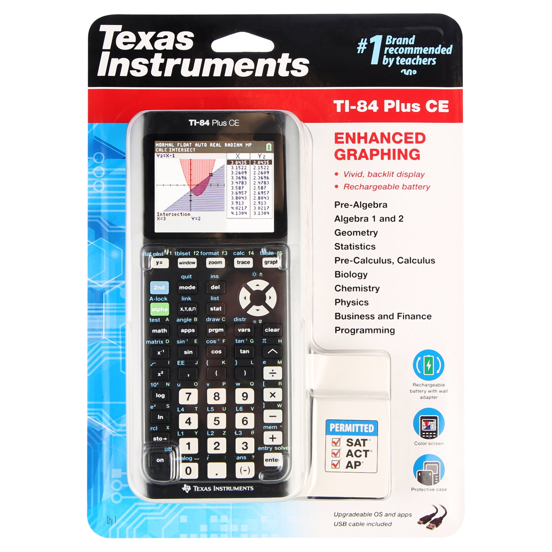 Texas Instruments Ti-84 Plus CE Graphing Calculator, Black, 7.5 inch