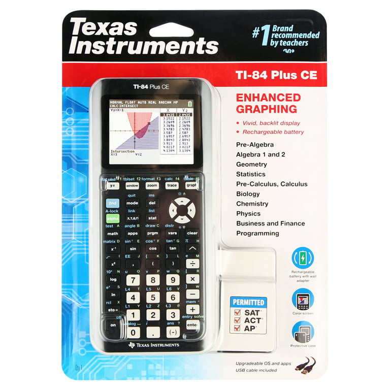 Texas Instruments Ti-84 Plus CE Graphing Calculator, Black, 7.5