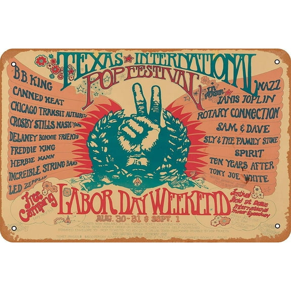 Texas International Pop Festival Concert Metal Tin Sign 8x12 inch,Vintage Art Poster Plaque Bedroom Den Home Bar Movie Room Wall Decor