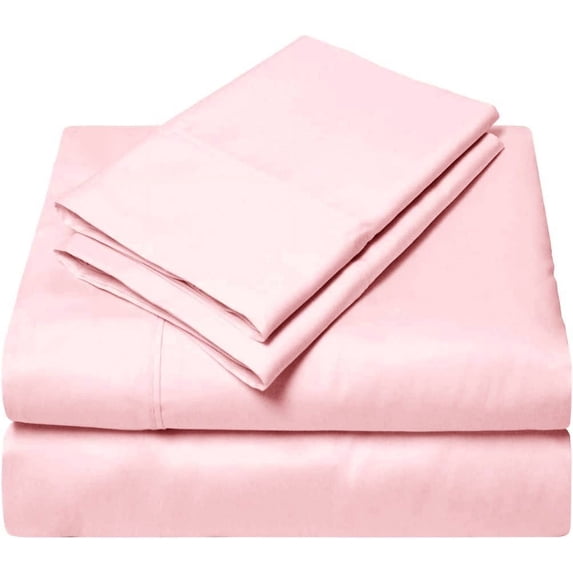 Texas King Size 4 Piece Sheet Set, 300 Thread Count Fabric, 12" Deep Pocket, Sateen Finish Sheets, 100% Egyptian Cotton, Cool and Breathable - Pink Solid.