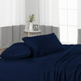 thumbnail image 1 of Texas King Size Bed Sheet Set 4 Piece, 400 Thread Count, 18" Deep Pocket, 100% Egyptian Cotton, Sateen Finish, Extra Soft and Luxury - Navy Blue Stripe., 1 of 6