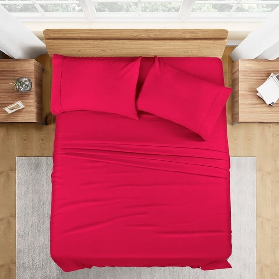 Texas King Size Bed Sheets Set - 400 Thread Count Sheets, 100% Egyptian Cotton Hotel Luxury Bedding, for Kids, Dorm Rooms & Adults Fits Mattress Upto 21" Deep Red Solid Sheet Set