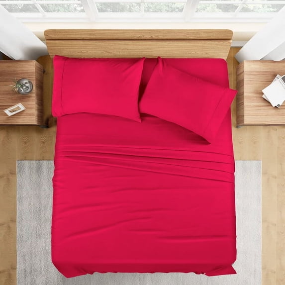 Texas King Size Bed Sheets Set - 400 Thread Count Sheets, 100% Egyptian Cotton Hotel Luxury Bedding, for Kids, Dorm Rooms & Adults Fits Mattress Upto 27" Deep Red Solid Sheet Set