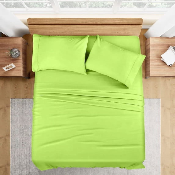 Texas King Size Bed Sheets Set - 400 Thread Count Sheets, 100% Egyptian Cotton Hotel Luxury Bedding, for Kids, Dorm Rooms & Adults Fits Mattress Upto 30" Deep Parrot-Green Solid Sheet Set