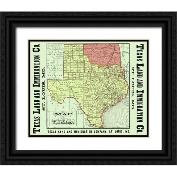 Texas Land and Immigration 24x20 Black Ornate Wood Framed with Double Matting Museum Art Print Titled - Texas - Texas Land and Immigration 1876