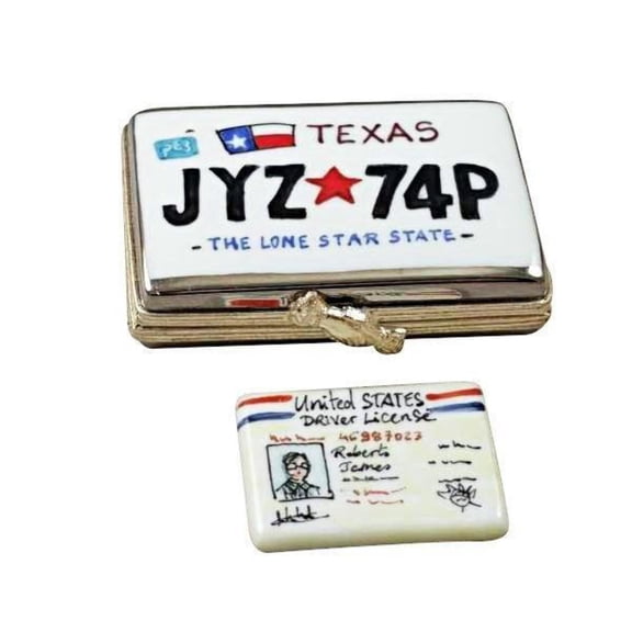 Texas License Plate Collectible for Souvenir Lovers Limoges Box Porcelain Figurine