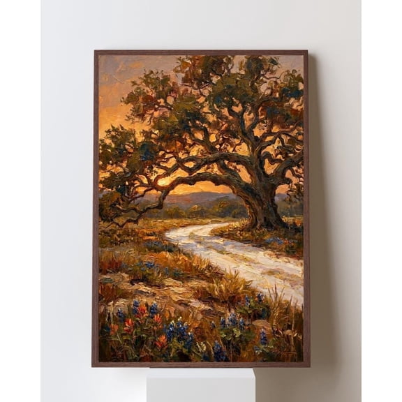 Texas Live Oak Hill Country Landscape Rustic Southern Tree, Unframed Poster