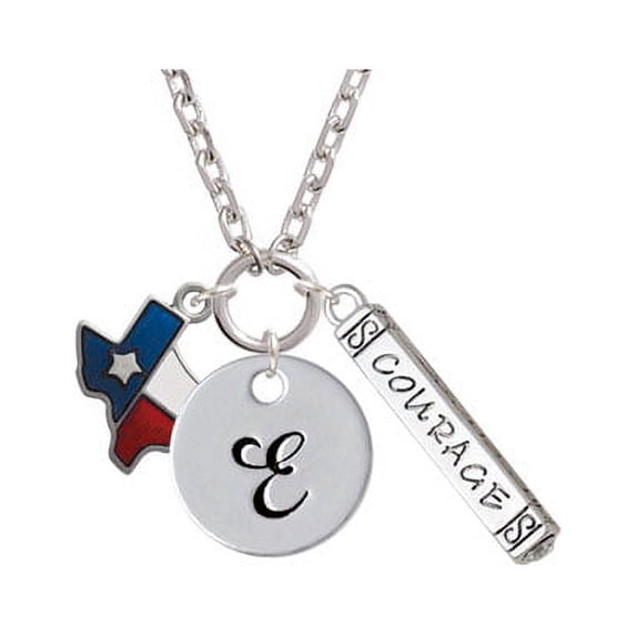 Texas - Lone Star Glass - E - Script Initial Disc Courage Strength Wisdom Zoe Necklace