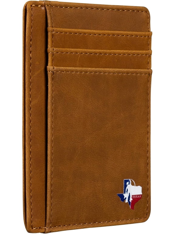Texas Lone Star with Map on Cardholder, Slim Front Pocket Wallet, PU Leather, Khaki, Card Holder, RFID Blocking with Texas Souvenir Logo, Gift for Texans and their lovers