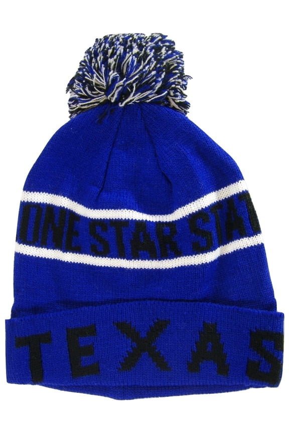 Texas Lone Star State Adult Size Winter Knit Pom Beanie Hats (Royal/Black)