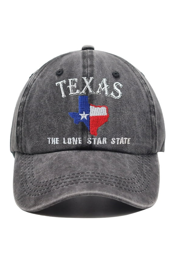Texas Lone Star State Hat, TX States Flag Map Shape Embroidered Adjustable Washed Baseball Cap