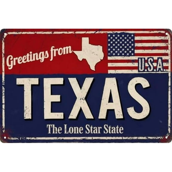 Texas Lone Star State Metal Sign 8x12in Round Patriotic Plaque for Porch Wall Decor USA Gift