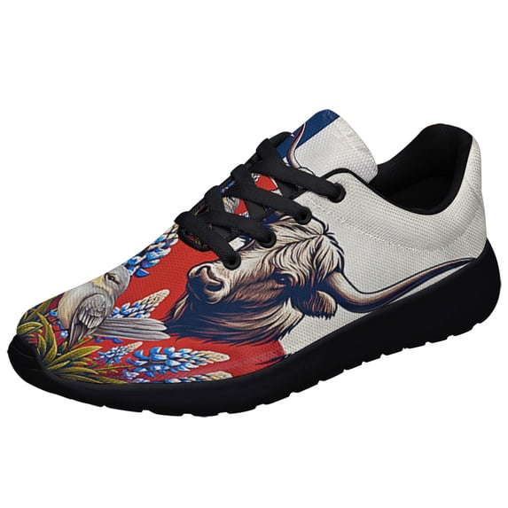 Texas Lone Str Stte Longhorn Mockingbird and Bluebonnet Shoes Sneakers Black Size 7