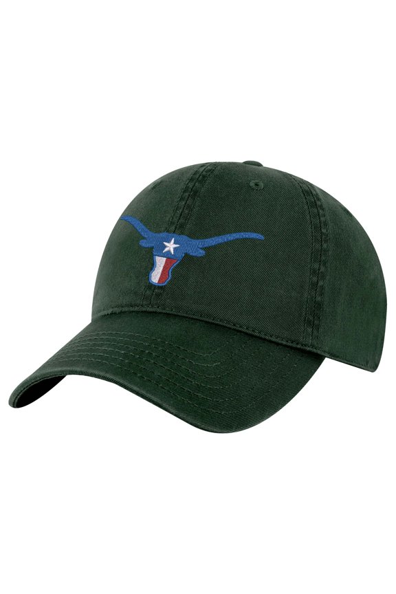 Texas Longhorn Baseball Cap – Embroidered TX Bull Flag Hat – Lone Star State Dad Cap (AlpineGreen)