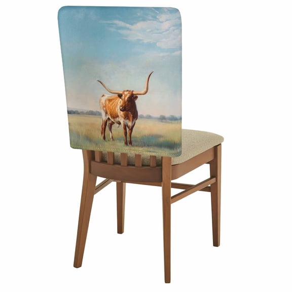 Texas Longhorn Chair Covers Set of 1 Vintage Oil Painting Cow Grass Blue Sky Chair Back Covers Stretch Removable Washable Slipcovers Protector for Dining Room Kitchen Party Decor