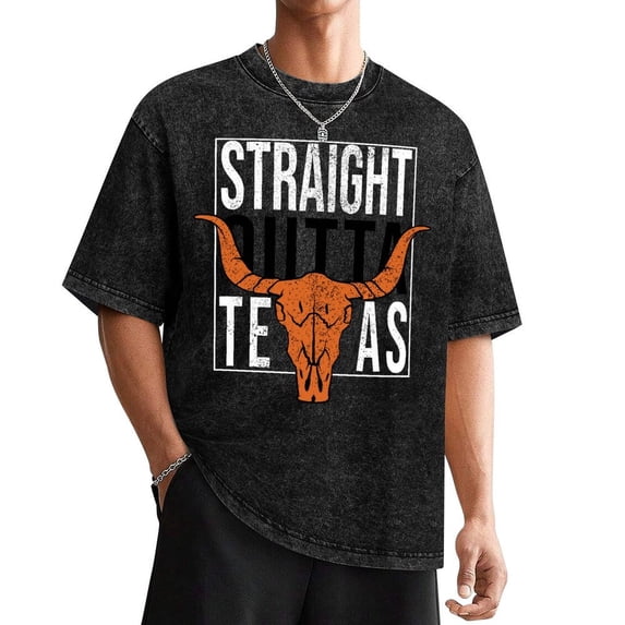Texas Longhorn Graphic Tee - 100% Cotton Casual Loose Fit All-Season Crew Neck Shirt With Stretch & Tropical Pattern For Adults Washed Tee