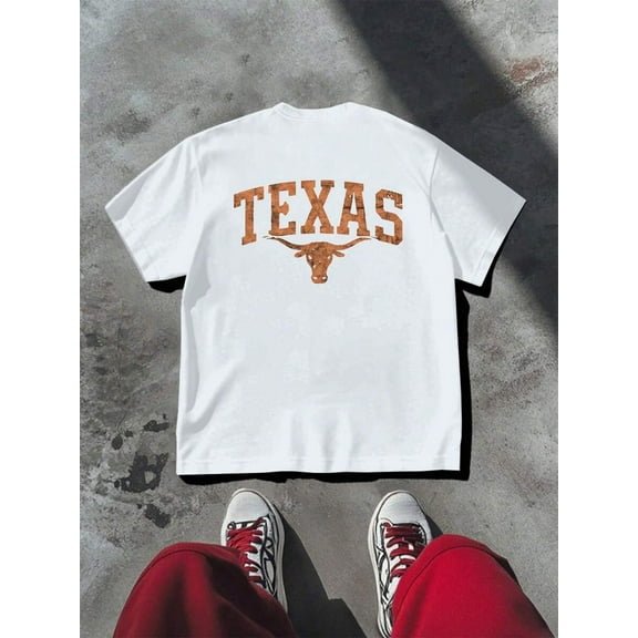 Texas Longhorn Graphic Tee Casual Double Printed 100% Cotton T-Shirt