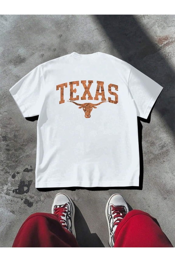 Texas Longhorn Graphic Tee Casual Double Printed 100% Cotton T-Shirt