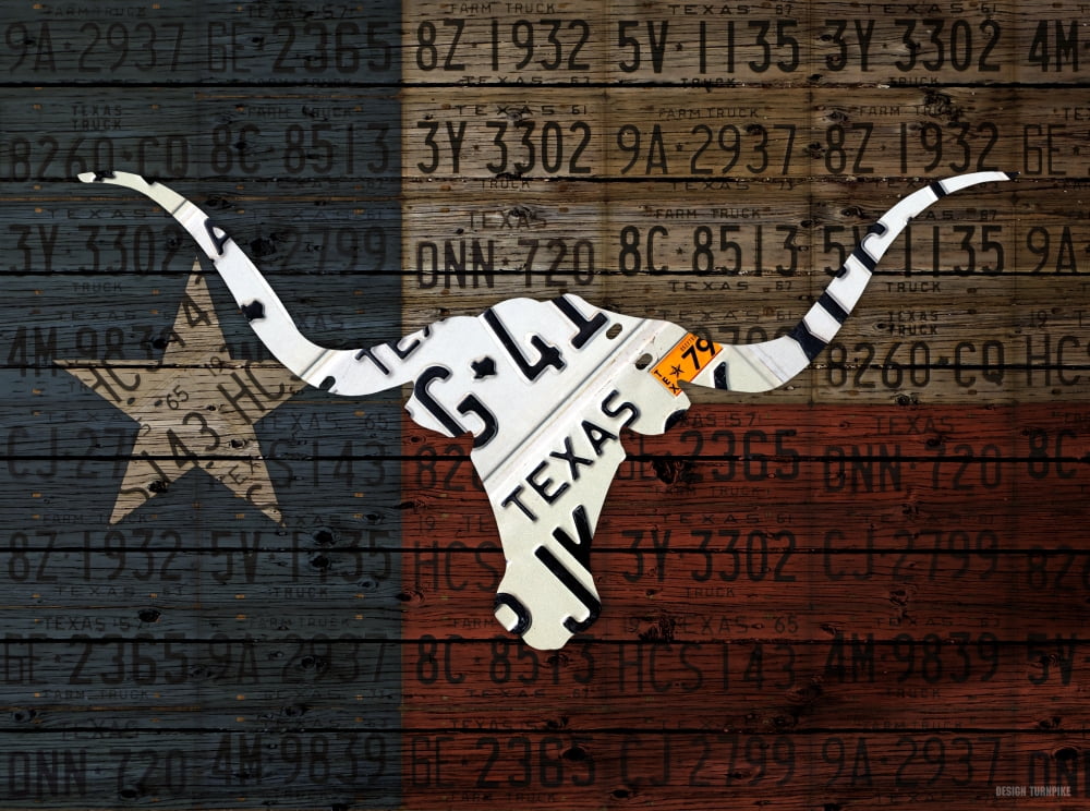 Texas Longhorn License Plate Art Canvas Art - Design Turnpike (32 x 24)