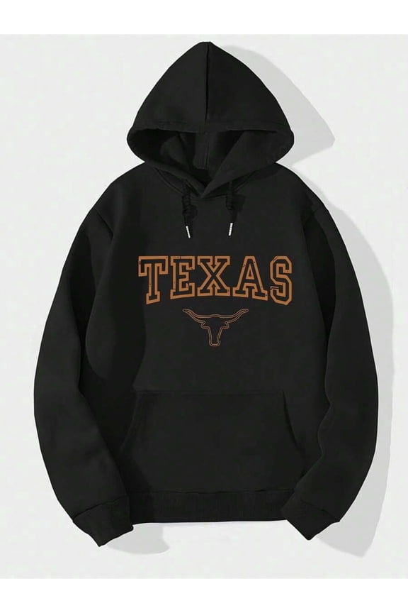 Texas Longhorn Logo Men’s Hooded Sweatshirt, Casual Comfort Long Sleeve Hoodie with Kangaroo Pocket