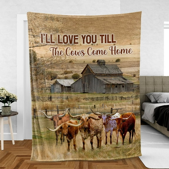 Texas Longhorn - Love You Till The Cows Come Home Blanket, Farmer, 30x40in Fleece Blanket