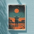 Texas Longhorn Night Sky Poster, Retro Western Desert, Cosmic Cowboy ...
