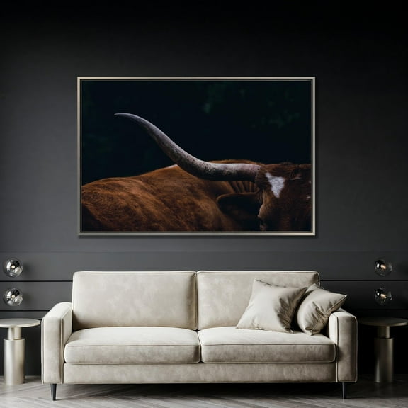 Texas Longhorn Poster: Close, Up Brown Cattle Wall Art, Unframed Canvas Size 24x36