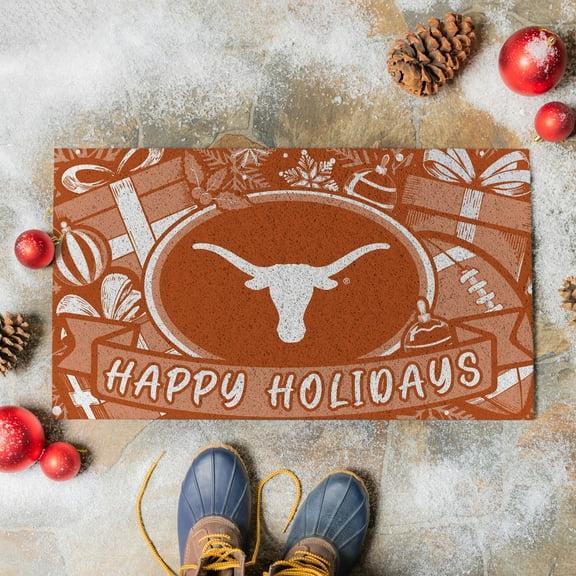 Texas Longhorns 28" x 16" Happy Holidays Christmas Turf Door Mat