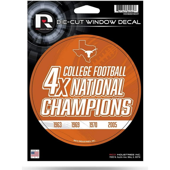 Texas Longhorns 5" Decal Sticker 4X Time Champions Flat Vinyl Auto Emblem College Football University of