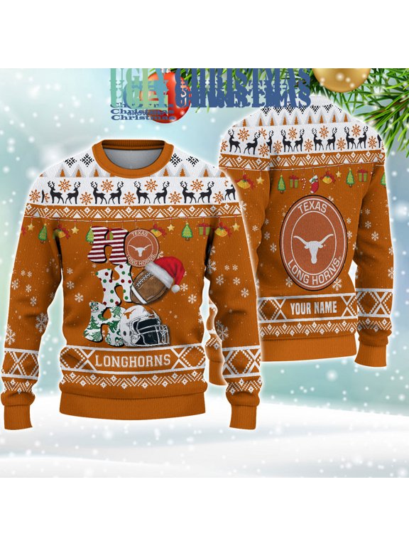 Texas Longhorns NCAA Ho Ho Ho Snow Christmas Personalized Ugly Sweater