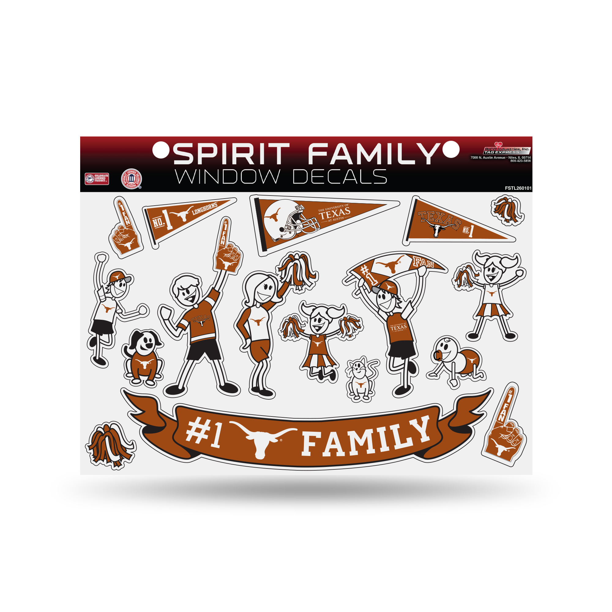 Texas Longhorns Official NCAA 11 inch x 11 inch  Large Family Car Decal Sheet by Rico - image 1 of 1