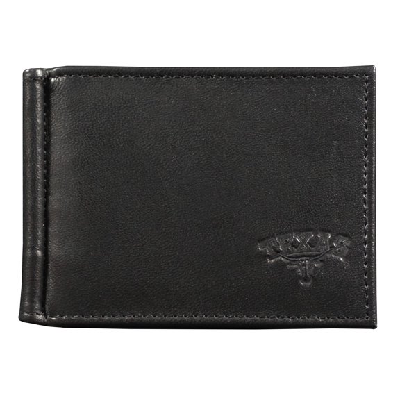 Texas Longhorns RFID Blocking Shield Black Leather Moneyclip Wallet