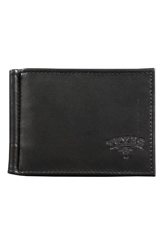 Texas Longhorns RFID Blocking Shield Black Leather Moneyclip Wallet