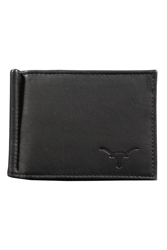 Texas Longhorns RFID Blocking Shield Black Leather Moneyclip Wallet