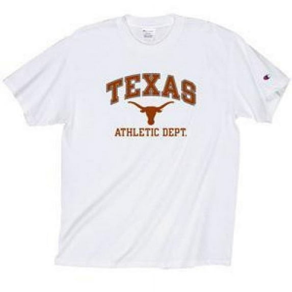 Texas Longhorns T-shirt - Texas Arched Over Longhorns Logo Athletic Dept. - By Champion - White