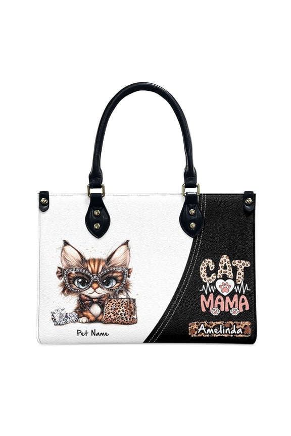 Texas Lynx Cat Bag, Personalized Leather Handbags For Women - Personalized Bag with Name - Tote Bags for Mom Grandma - Custom Gifts Ideas for Her, Gift for Cat Lover, Cat Mom