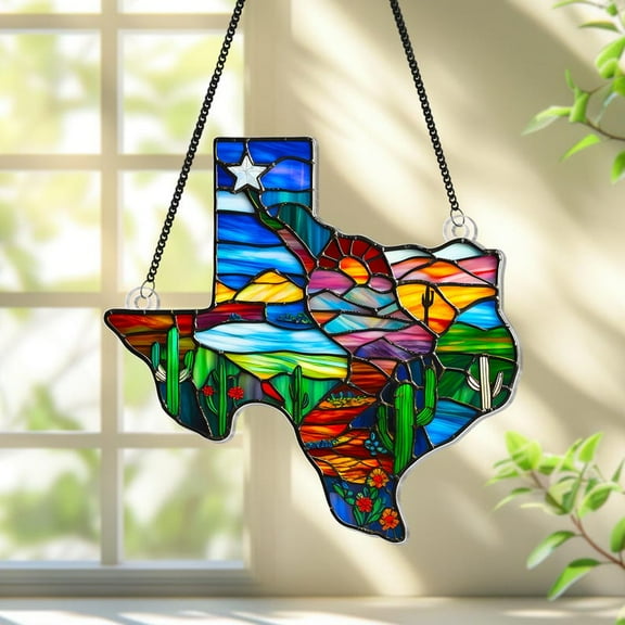 Texas Map Acrylic Suncatcher, Northern Mockingbird & Bluebonnet Window Hanging, Texas Home Decor, Souvenir & Gift for Texas Lovers
