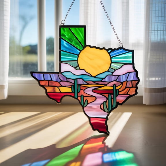 Texas Map Acrylic Suncatcher, State Window Hanging Decor, Southwestern Sun Catcher Art, Desert Cactus Ornament, Western Home Decor