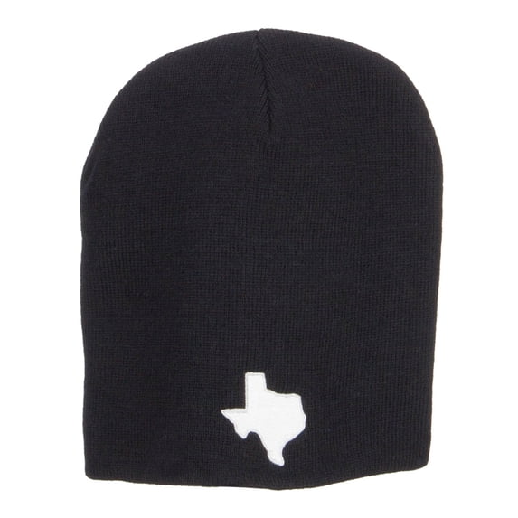 Texas Map Embroidered Big Short Beanie - Black XL-3XL