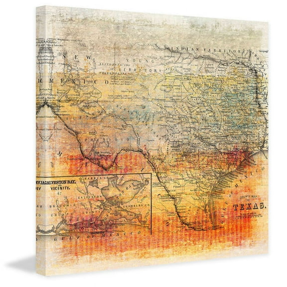 Texas Map Painting Print on Wrapped Canvas