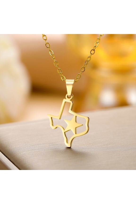 Texas Map Pendant 14K Yellow Gold Necklace Men's And Women's Fashionable Ethnic Style Souvenir Gift Jewelry Gift New Style