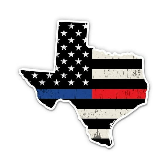 Texas Map Police Firefighter Flag - 12" Vinyl Sticker Waterproof Decal