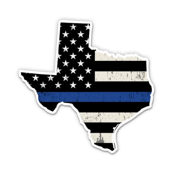 Texas Map Police Flag - 3" Vinyl Sticker - For Car Laptop I-Pad Phone Helmet Hard Hat - Waterproof Decal