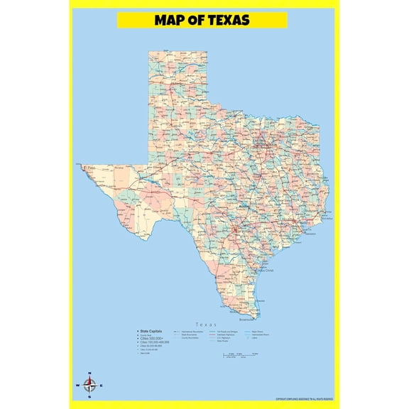 Texas Map Poster - Laminated Wall Map - Style A - 18x24 - Ideal for Classrooms and Homes – Features Bright Colors and Vivid Imagery